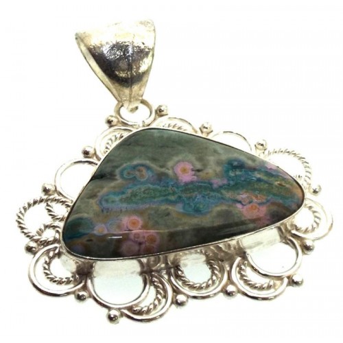 Fancy Jasper Indian Silver Pendant 01